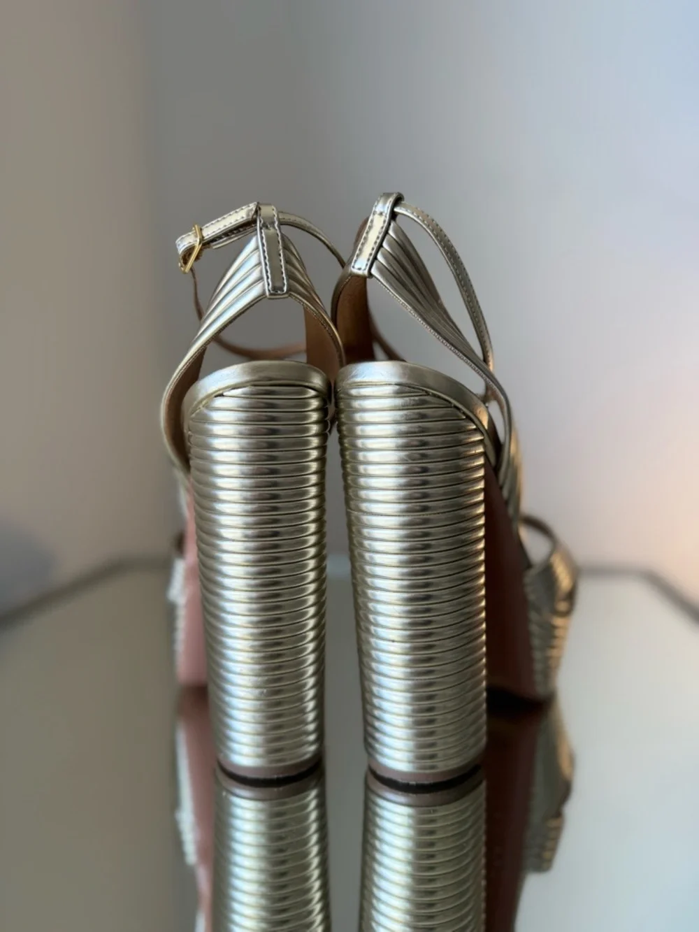 AQUAZZURA Sundance 140 metallic leather platform sandals $1,085 38.5